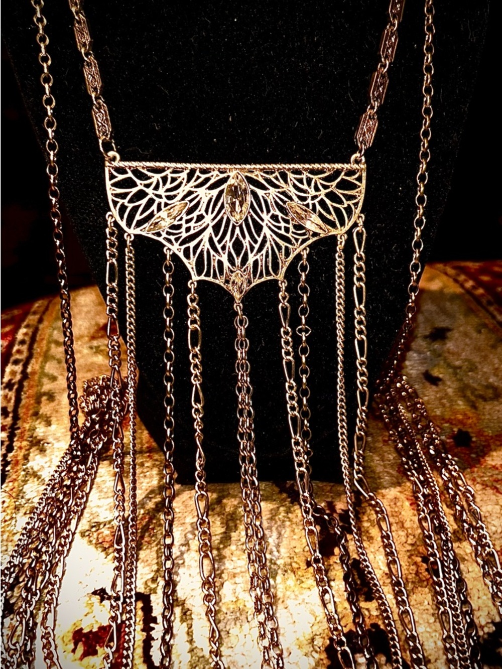 Elegant Gold Filigree Fringe Necklace - Women Jewelry